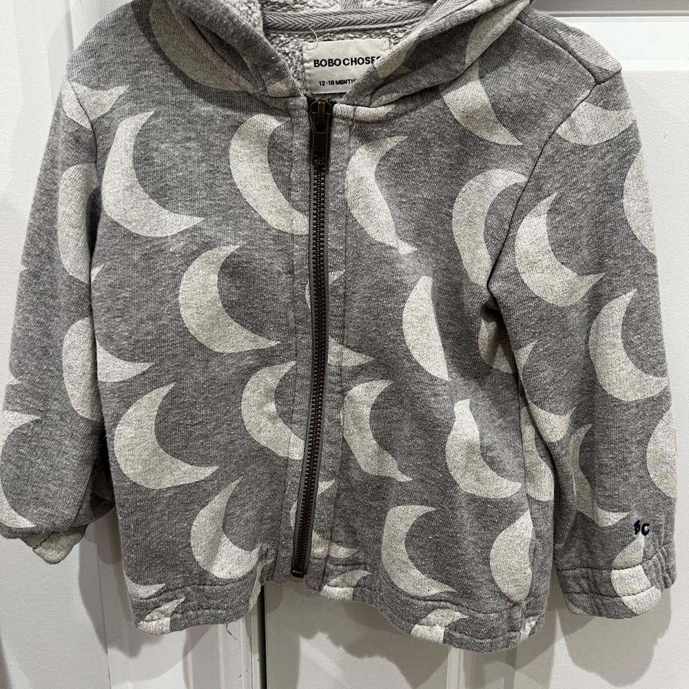 Bobo Choses Cream and Gray Crescent Moon Zip Hoodie